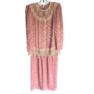 Vintage JC‎ Penny 2 Piece Satin Mauve  Ivory Lace Skirt Set Women's Size 10